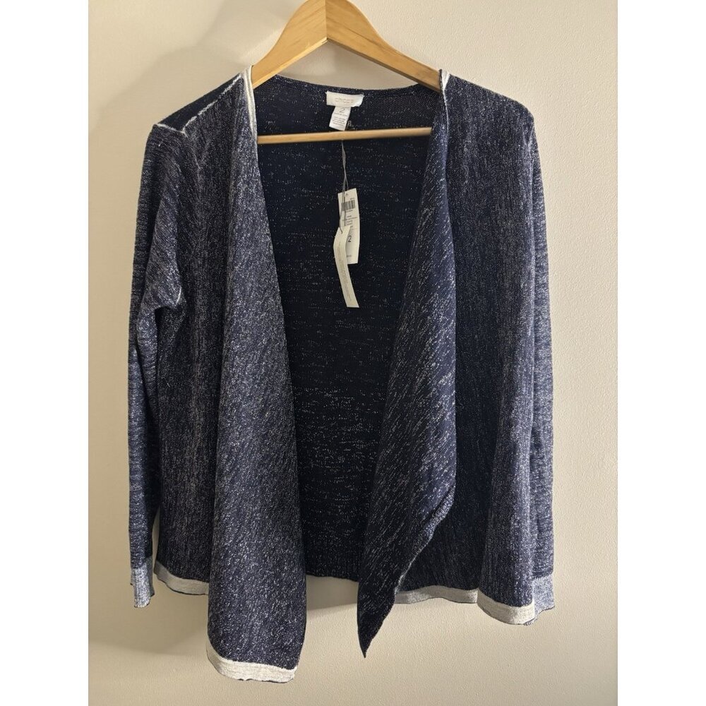 Chico's Shimmer Lexi Cardigan Midnight Metallic Silver Open Sweater‎ Large NEW
